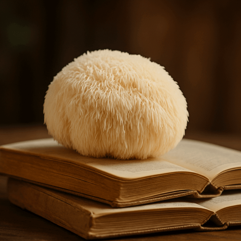 Hericium auf Bücherstapel